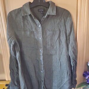 A1  Lord & Taylor - Classic 100% Linen Shirt - Classic Fit - Green - Sz M